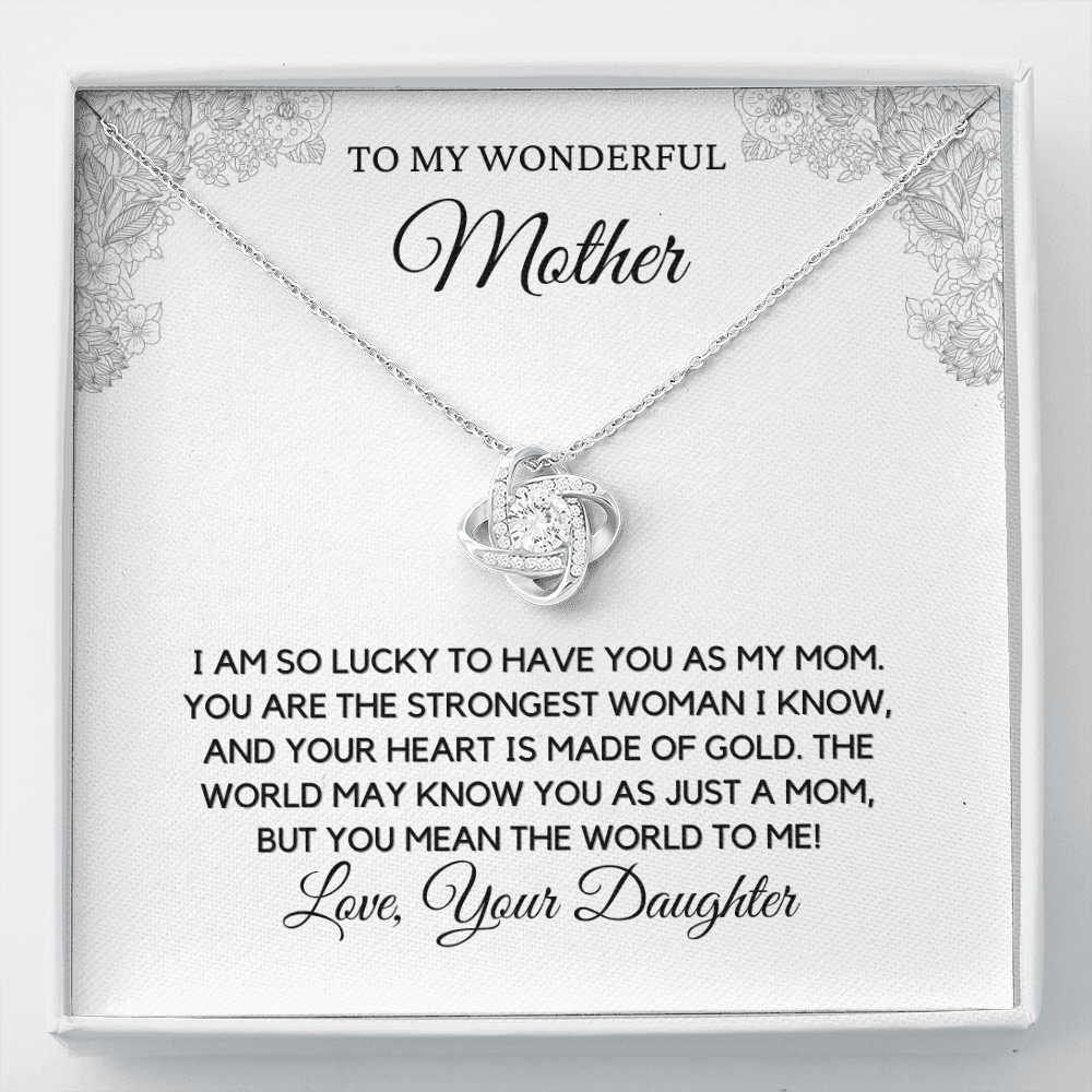 Wonderful Mother from Daughter - Love Knot Necklace, wht, stnl