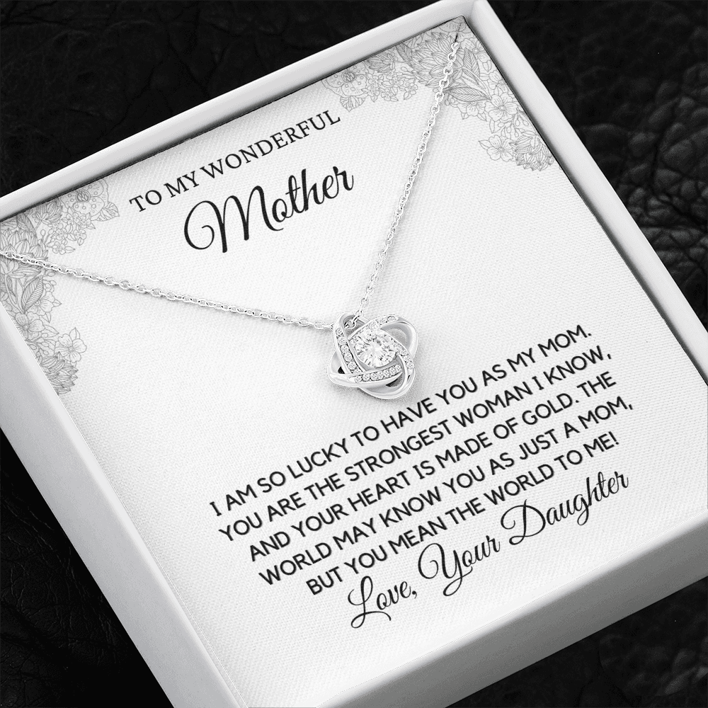 Wonderful Mother from Daughter - Love Knot Necklace, wht, stnl