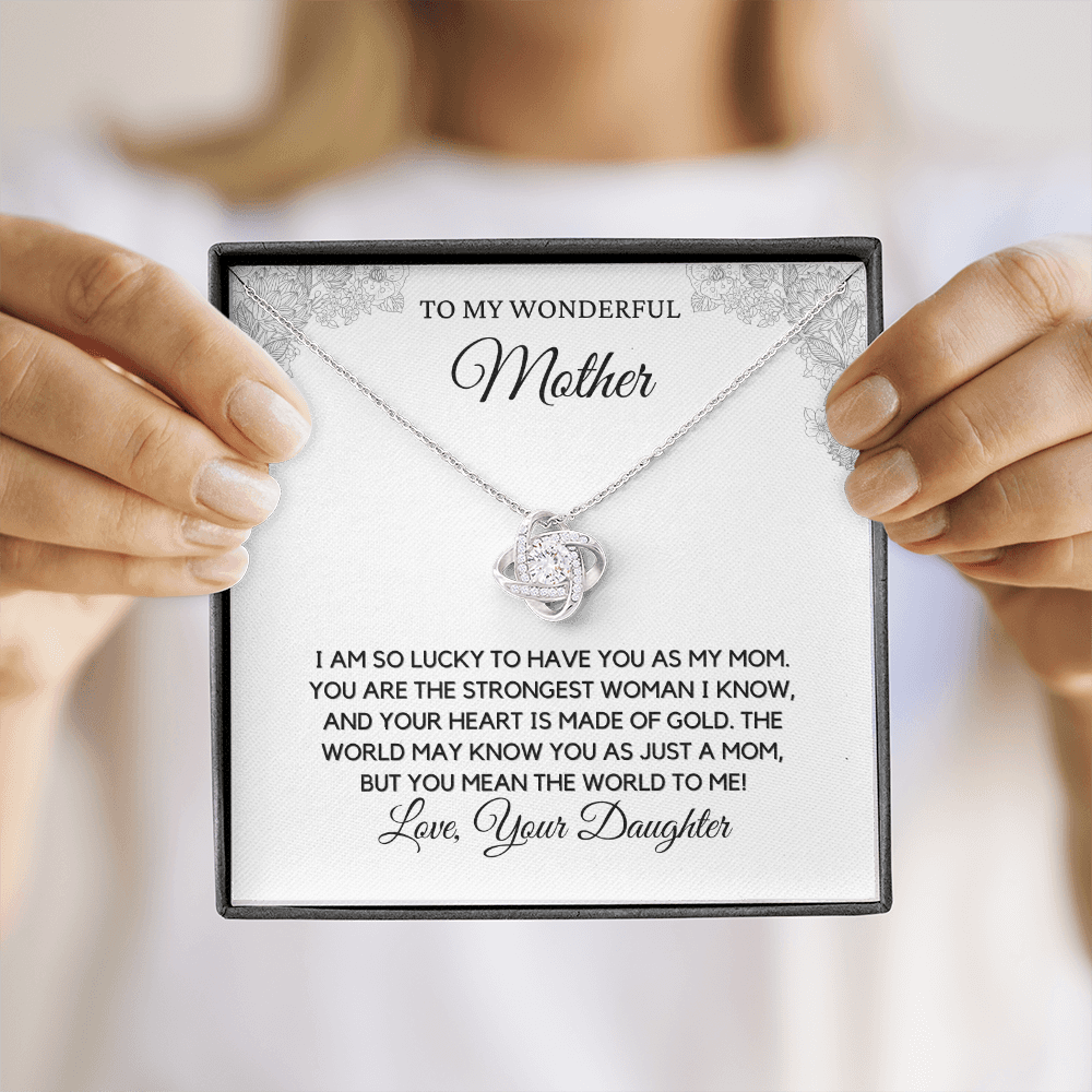 Wonderful Mother from Daughter - Love Knot Necklace, wht, stnl