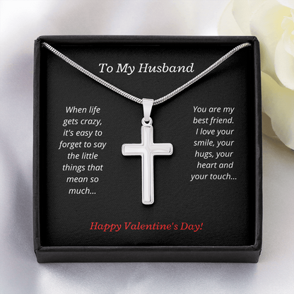 To My Husband, You are my best friend - Cross necklace Valentine card blk