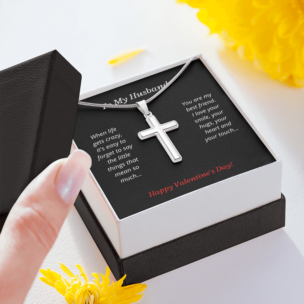 To My Husband, You are my best friend - Cross necklace Valentine card blk