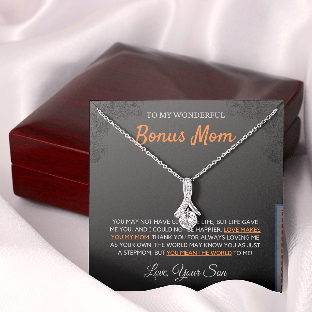 Wonderful Bonus Mom from Son - Alluring Beauty Necklace, blk, org