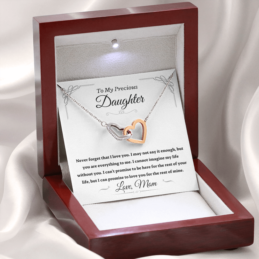 Precious Daughter from Mom, Never forget - Interlocking Hearts Necklace, Gift for Daughter, hgs024