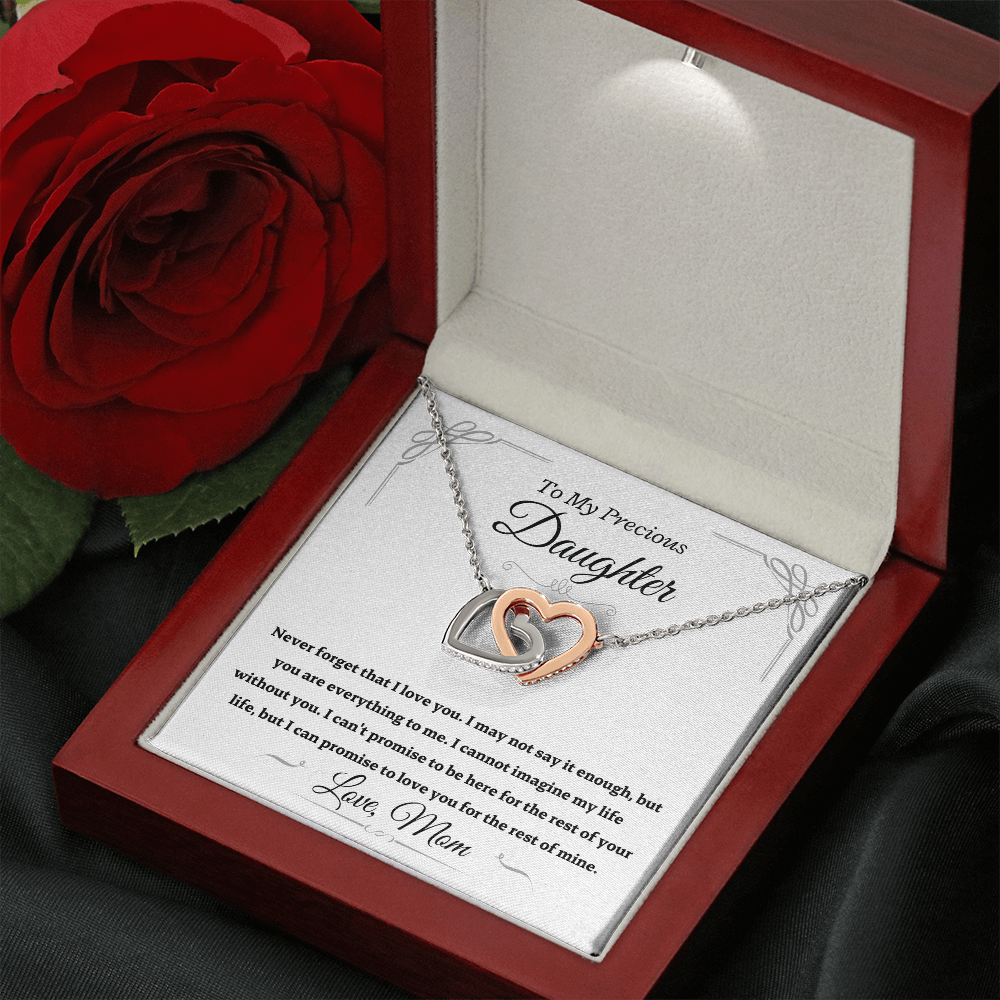 Precious Daughter from Mom, Never forget - Interlocking Hearts Necklace, Gift for Daughter, hgs024