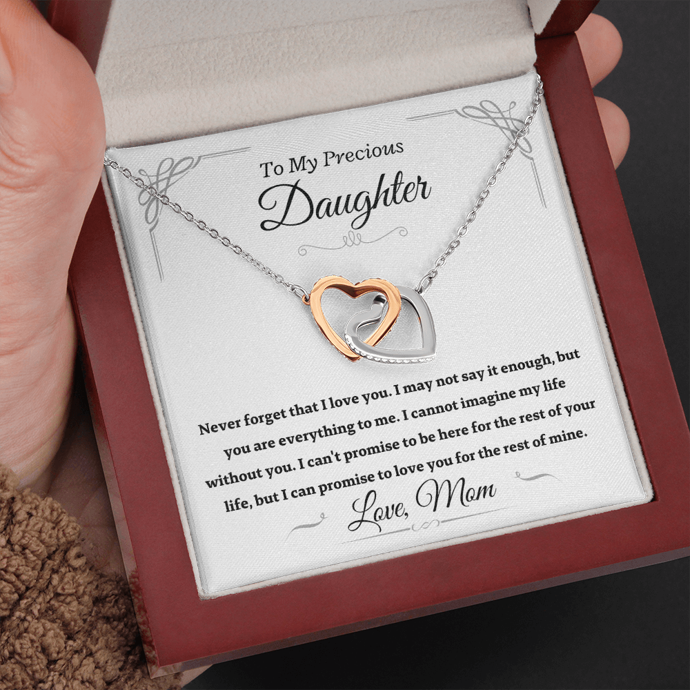 Precious Daughter from Mom, Never forget - Interlocking Hearts Necklace, Gift for Daughter, hgs024