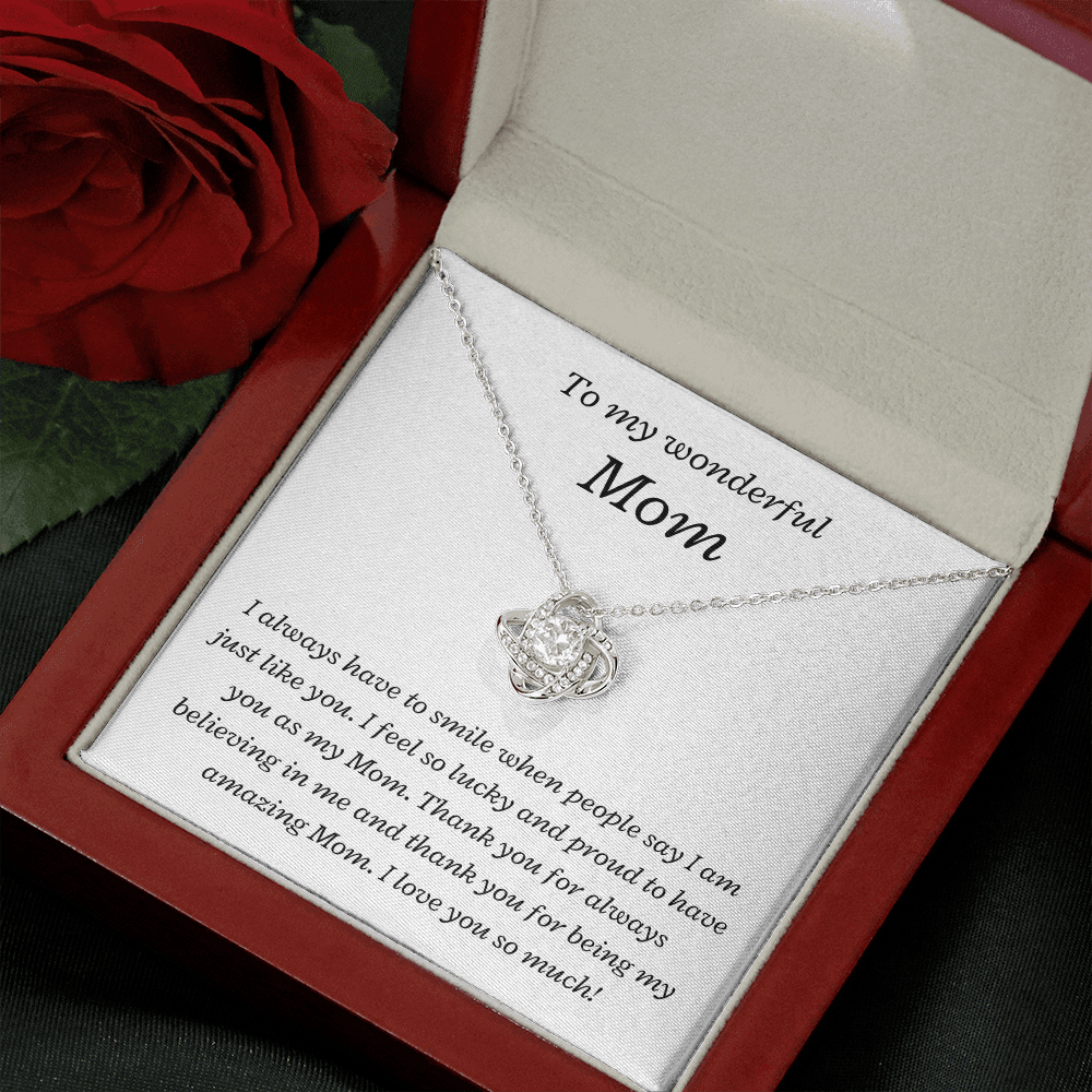 To my wonderful Mom, I'm Lucky and Proud - Love Knot Necklace, wht, v2