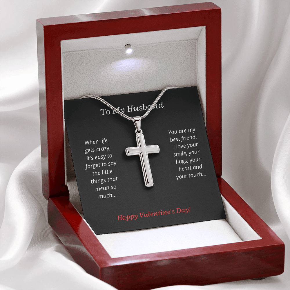 To My Husband, You are my best friend - Cross necklace Valentine card blk