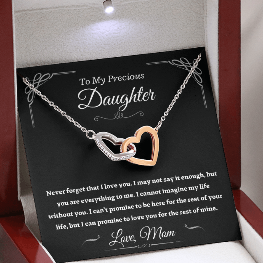 Precious Daughter from Mom, never forget - Interlocking Hearts Necklace, hgs024.1