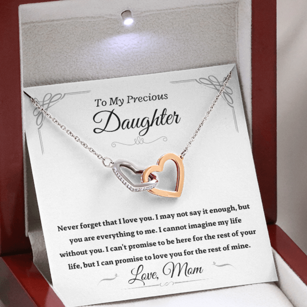 Precious Daughter from Mom, Never forget - Interlocking Hearts Necklace, Gift for Daughter, hgs024