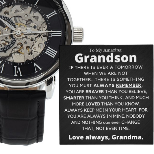 Grandson, Always remember, Love Grandma - Openwork Skeleton Watch, hgs038